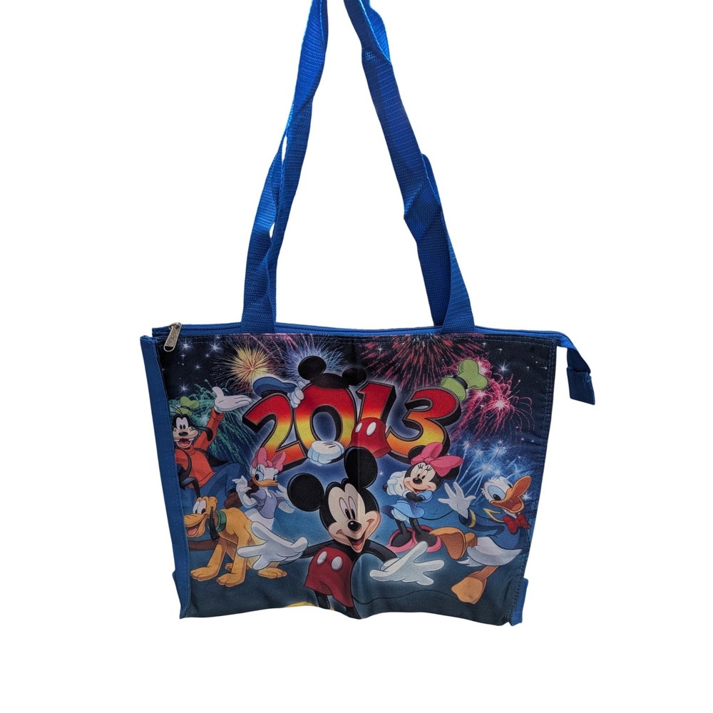Disney Parks 2013 Mickey Mouse Friends Blue Zipper Tote Bag Souvenir‎ Fab Five